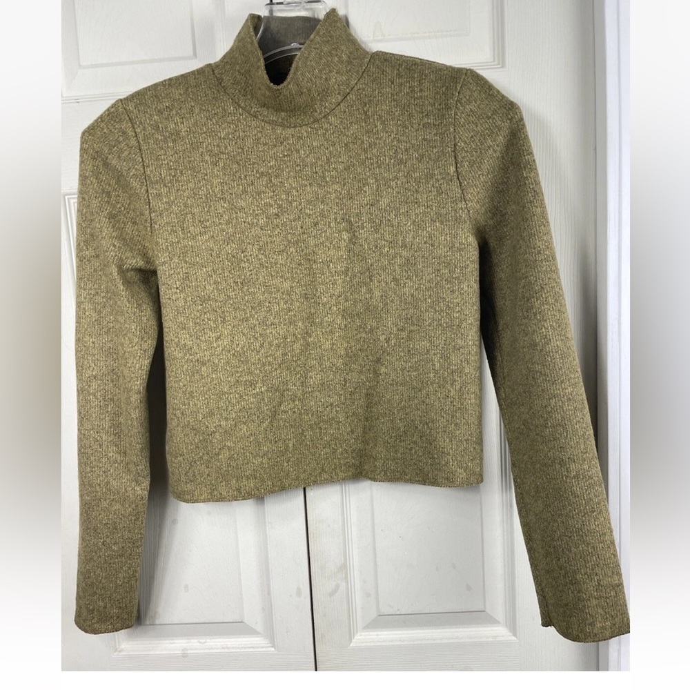 Zara Women’s Sz S Mock Neck Crop Knit Shoulder Pad Sweater